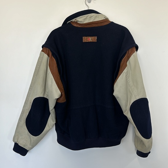 Champion Wool Varsity Bomber Leather Trim Vintage 90s Full Zip Jacket Mens m - Picture 5 of 6